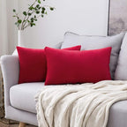 MIULEE Pack of 2 Velvet Pillow Covers Decorative Lumbar Rectangle Pillowcase Soft Solid Cushion Case Home Decor for Couch Sofa Bedroom Car 12x20 Inch Red