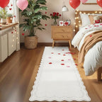 GarveeHome 2.6x10 Scalloped Washable Runner Rug for Kitchen, Soft Beige Long Hallway Runner Non Slip Entryway Rug Farmhouse Thin Laundry Mat Stain Resistant Carpet for Bathroom Beside Rug