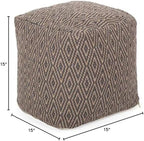 Foamma Pouf Ottoman Grey+Brown, 15"x15"x15" - Square Ottoman Foot Rest for Living Room and Bedroom, Pouf Footstool, Foot Rest for Couch, Boho Furniture for Home