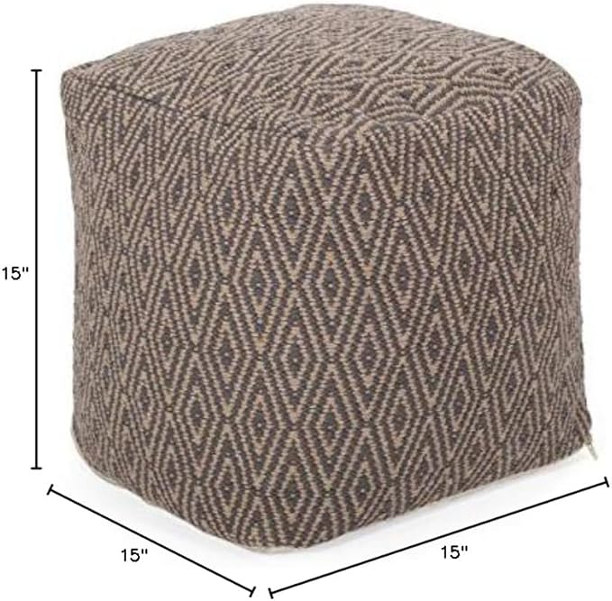 Foamma Pouf Ottoman Grey+Brown, 15"x15"x15" - Square Ottoman Foot Rest for Living Room and Bedroom, Pouf Footstool, Foot Rest for Couch, Boho Furniture for Home