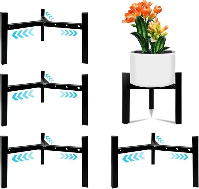 4 Pcs Mini 3Legs Adjustable Metal Plant Stand for 5"-10" Plant Pot – Indoor & Outdoor (Black, 4 Pcs)
