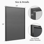 24''x36'' Matte Black Bathroom Mirror, Metal Framed Vanity Mirror for Wall Over Sink, Modern Farmhouse Rectangular Decor, Flush Mount, Vertical/Horizontal
