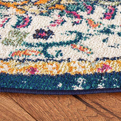 SAFAVIEH Madison Collection Area Rug - 3' Round, Ivory & Orange, Boho Chic Medallion Distressed Design, Non-Shedding & Easy Care, Ideal for High Traffic Areas in Living Room, Bedroom (MAD447A) - color: Ivory/Orange, size: 3' (Round)