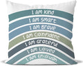 QIYUHOY Boho Rainbow Classroom Throw Pillow Covers, Book Center Calming Corner Playroom Decor Pillow Case, Purple Pillow Cover, I Am Kind Smart Brave Confidence 18x18 Inch (Olive)