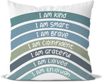 QIYUHOY Boho Rainbow Classroom Throw Pillow Covers, Book Center Calming Corner Playroom Decor Pillow Case, Purple Pillow Cover, I Am Kind Smart Brave Confidence 18x18 Inch (Olive)