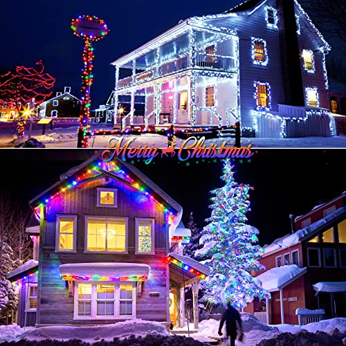 JMEXSUSS 2 Pack Solar String Lights Outdoor Waterproof, Total 400 LED 151FT Solar Christmas Lights Outdoor, 8 Modes Christmas Light for Outside Patio Yard Tree Decorations, White to Multicolor - color: White to Multicolor, size: 200LED*2