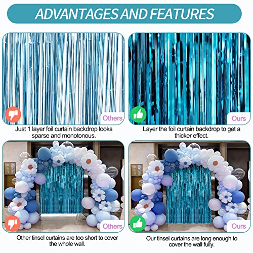 Crosize 2 Pack 3.3 x 9.9 ft Blue Foil Fringe Curtains Party Decorations, Blue Tinsel Curtain Backdrop for Parties, Door Streamers, Glitter Streamer Fringe Backdrop for Birthday Decoration - color: Blue, size: 2 Pack