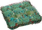 Square Bohemian Floor Pillow, Meditation Floor Seat Cushion, Large Soft Cotton Linen Chair Pad for Yoga Living Room Balcony Outdoor Tatami, 16.5x16.5 Inch (Square Blue)