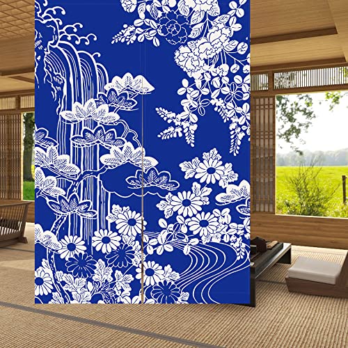 LIGICKY Japanese Style Noren Doorway Curtains Thick Cotton Linen Long Type Printed Door Hanging Tapestries for Home Decoration 33.5 x 47.2 inch, Blue (Chrysanthemum) - color: Chrysanthemum, size: 33.5"W x 47.2"L (Pack of 1)