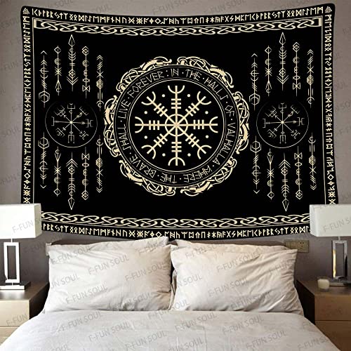 F-FUN SOUL Nordic Vikings Tapestry, Large 40x30inches Soft Flannel, Vegvsir Symbol Amulet Celtic Rune Scandinavian Aesthetic Mythology Tapestry Wall Hanging for Bedroom Living Room Decor GTZYFS1738 - color: Vegvsir, size: 40"L x 30"W