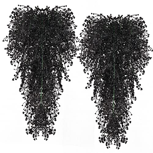 RECUTMS Artificial Hanging Plants Indoor 4 Pcs Artificial Ferns Plants Large Faux Hanging Plant Wall Plants Fake Ivy Room Fall Home Garden Wedding Halloween Party Indoor Outdoor Decor(Black) - color: Black