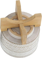 Ceramic Planter with Elevated Stand – Bamboo Indoor Plant Stand, Display for Greenery, Shelf or Patio Placement – Tribal Boho Design for Sculptural Height, Home Decor, Outdoor Decor – 8", Ivory