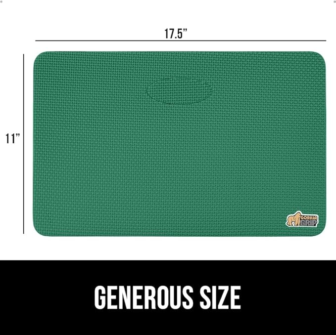 GORILLA GRIP Extra Thick Patent Pending Supportive Foam Kneeling Pad, 2 PK, Large Cushion Knee Pads for Gardening, Baby Bath, Dirt and Water Resistant, Workout and Garden Supplies, 17.5x11, Green