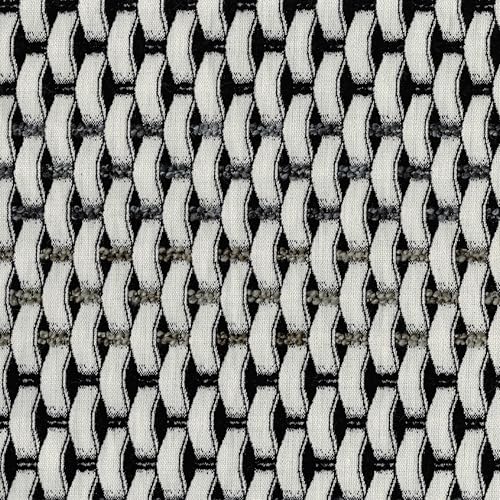Benzara Modern Pouf Ottoman- Black White Basket Woven Jacquard- 16 Inch Square