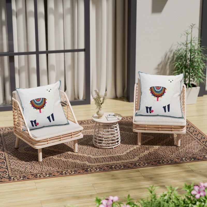 Pack of 2 Embroidered Decorative Throw Pillow Cover 18x18 Inch Farmhouse Floral Pillowcase for Living Room Sofa Bed (White Alpaca) - color: White Alpaca