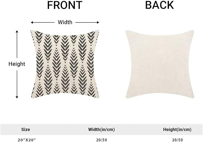 Boho Pillow Covers 20 x 20 Inch Pack of 2, Black and White Bohemian Ethnic Herringbone Pattern Decorative Throw Pillow Covers Vintage Linen Farmhouse Outdoor Pillowcase for Bedroom Home Sofa Decor