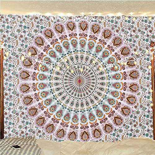 Bless International Handmade Indian hippie Bohemian Psychedelic Peacock Mandala Wall hanging College Dorm Beach Throws Table Cloth Bedding Tapestry (Floral Gold, Twin(54x72Inches)(140x185cms)) - color: Floral Gold, size: 72"L x 54"W