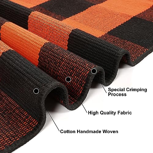 KIMODE Fall Outdoor Rug Buffalo Plaid Orange and Black 24"x51",Washable Cotton Fall Halloween Door Mat,Reversible Checkered Layering Rugs for Entryway,Halloween Front Porch Decor - color: Orange/Black, size: 2' x 4'3" (Rectangular)