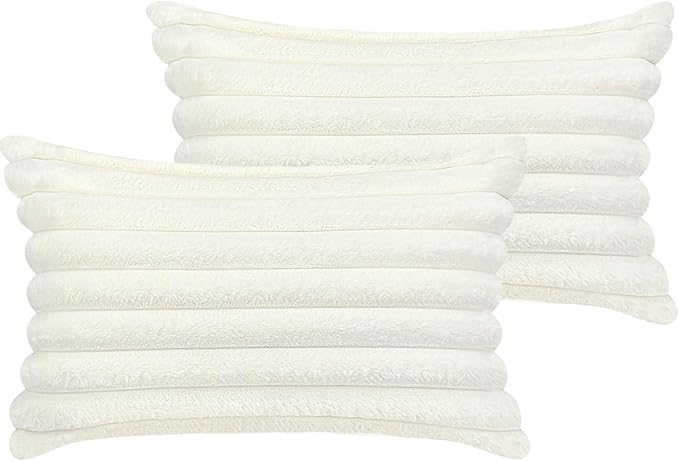 12x20 Throw Pillow Covers Set of 2, Decorative Faux Fur Covers for Bed, Couch Soft Fluffy Pillow Cover with Velvet Back for Living Room, Neutral Home Décor Accent for Sofa - Cream White