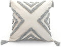 Boho Grey Throw Pillow Cover 18x18 Inch with Tassels, Gray Geometric Tufted Decorative Cream Chenille Fabric Accent Textured Cushion Case for Bed Couch, 1 PC Cover Only No Insert