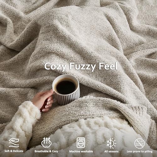 WDCOZY Ivory Melange Throw Blanket for Couch Bed Travel Camping, Reversible Super Soft Plush Knitted Blanket, Lightweight Cozy Fuzzy Fluffy Warm Throw, Textured Blanket for Home Decor, White 50"x60" - color: Ivory, size: Throw (50" x 60")