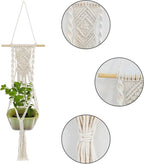 Boho Macrame Plant Hangers Set of 2 - Hanging Planter with Patterns, Handmade Cotton Rope Hanging Baskets for Indoor Outdoor Plants, Bohemian Home Wall Decor Art