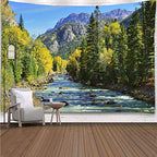 YISURE Extra Large Huge Tapestry 120(W) x 90(L) Inch, Nature Mountain Forest Tapestry, Scenic Green Pine Tree Waterfall Landscape Wall Hanging Tapestries for Home Office Dorm Indoor and Outdoor - size: 90"L x 120"W