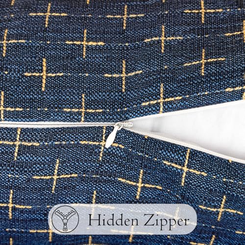 JoraLion Decorative 14x36 Lumbar Pillow Cover, Dark Blue Cross Pattern Woven Textured Cushion Case Polyester Cozy Modern Farmhouse Vintage Pillowcase for Couch Sofa Bed Living Room, ONLY 1 Cover - color: Dark Blue
