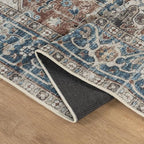 Bloom Rugs Caria Washable Non-Slip 4x6 Rug - Terracotta/Blue Traditional Area Rug for Living Room, Bedroom, Dining Room, and Kitchen - Exact Size: 4' x 6' - color: Terracotta / Blue, size: 4' x 6' (Rectangular)