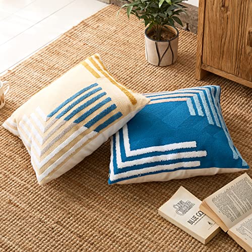 vctops Boho Geometric Tufted Decorative Throw Pillow Cover Farmhouse Cotton Embroidery Accent Square Cushion Case for Couch Sofa Bed (EmbroideryB, 18"x18") - color: Embroideryb, size: 18" x 18" (Pack of 1)