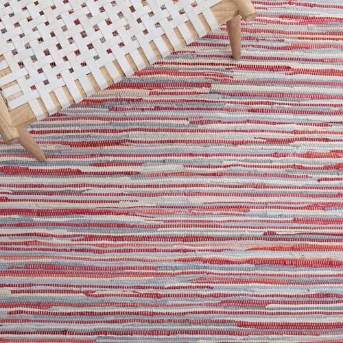 SAFAVIEH Rag Rug Collection Accent Rug - 3' x 5', Red & Multi, Handmade Boho Stripe Cotton, Ideal for High Traffic Areas in Entryway, Living Room, Bedroom (RAR129R) - color: Red/Multi, size: 3' x 5' (Rectangular)