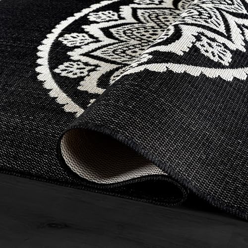 CAMILSON Outdoor Rug 5x7 Modern Area Rugs for Indoor and Outdoor Patios and Porches - Waterproof Washable Non-Shedding Easy-to-Clean Outside Carpet (5 x 7 Medallion - Black/White) - color: Medallion - Black / White, size: 5' x 7' (Rectangular)