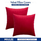 MIULEE 26x26 Inch Euro Sham Velvet Pillow Covers, Set of 2 Large Square Decorative Pillows -Red Super Soft for King Bed, Sofa, Couch, Accent Chairs