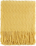 BATTILO HOME Yellow Throw Blanket for Couch, Textured Soft Gold Throw Blankets, Decorative Knitted Mustard Blanket for Sofa Bed Living Room, 50"x60"