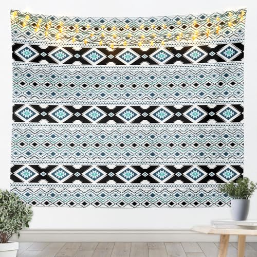 jejeloiu Aztec Tapestry Boho Wall Art Geometric Wall Hanging Blanket for Living Room Bedroom Bohemian Home Decor Medium 59"x59" - color: Black Blue White, size: Medium