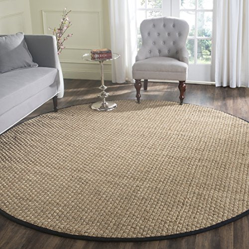 SAFAVIEH Area Rug 8' Round - Natural Fiber Collection - Large - Natural & Black, Seagrass, Basketweave Pattern with Border (NF114C) - color: Natural/Black, size: 8' (Round)