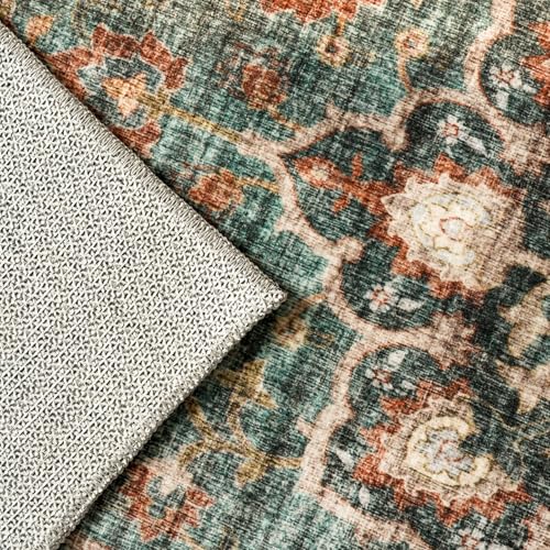 Washable Oriental Area Rug - 2x3 Rugs for Living Room Soft Carpet for Bedroom Waterproof Floral Distressed Indoor Stain Resistant Non-Shedding Floor Carpets (Green, 2x3) - color: Green, size: 2' x 3' (Rectangular)