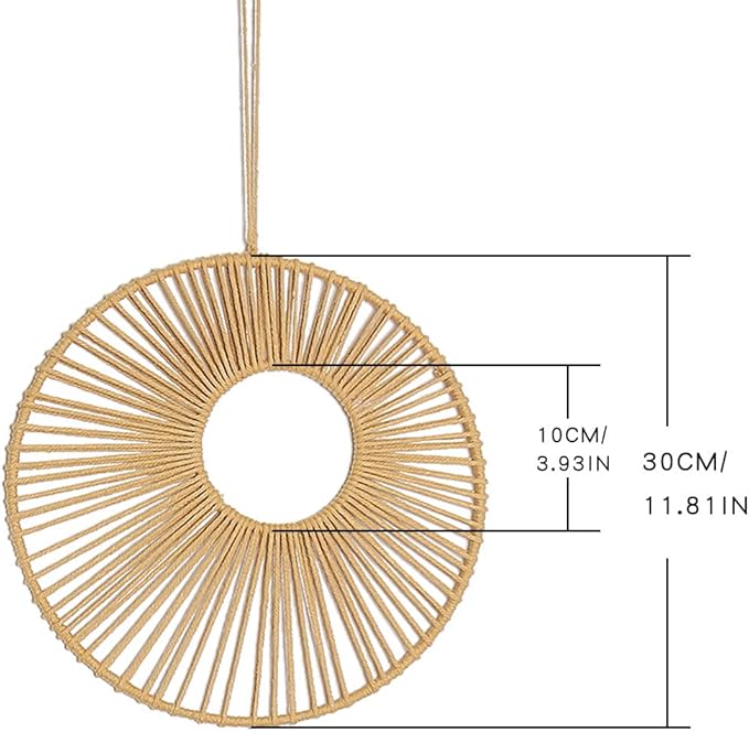 ANIUHL Round Macrame Wall Hanging Double-ring Woven Basket Geometric Circle Hoop Boho Modern Wall Art Home Decor for Bedroom Living Room(12 Inches)