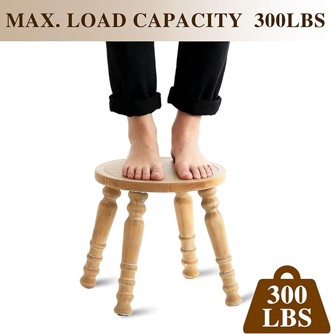 100% Solid Wooden Step Stool, Solid Wooden Stool for Adults, Small Wood Plant Stools, Short Stool for Bathroom, Kitchen, Bedroom, Plant Stand