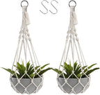 Artilady Macrame Plant Hanger Large Hanging Planter for Indoor Plants Holder White Cotton Rope Hanging Plant Basket Handmade Outdoor Window Boho Plant Wall Decor (White Macrame-2pcs)
