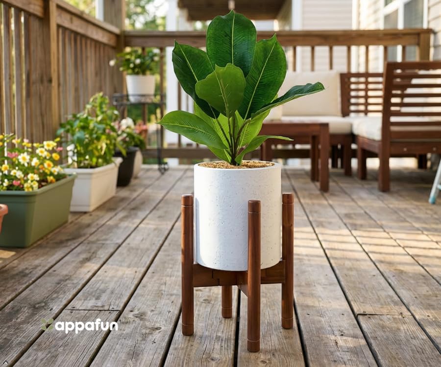 Adjustable Plant Stand for 8–12 Inch Pots, Solid Acacia Wood, Mid-Century Modern Indoor Outdoor Planter Holder with Stainless Steel Screws, Natural Brown (Pot & Plant Not Included) - color: PU Natural Brown