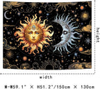 Racunbula Sun and Moon Tapestry Boho Black Golden Tapestries Aesthetic Vintage Moon Stars Cloud Wall Tapestry Spiritual Tapestries Wall Hanging for Bedroom