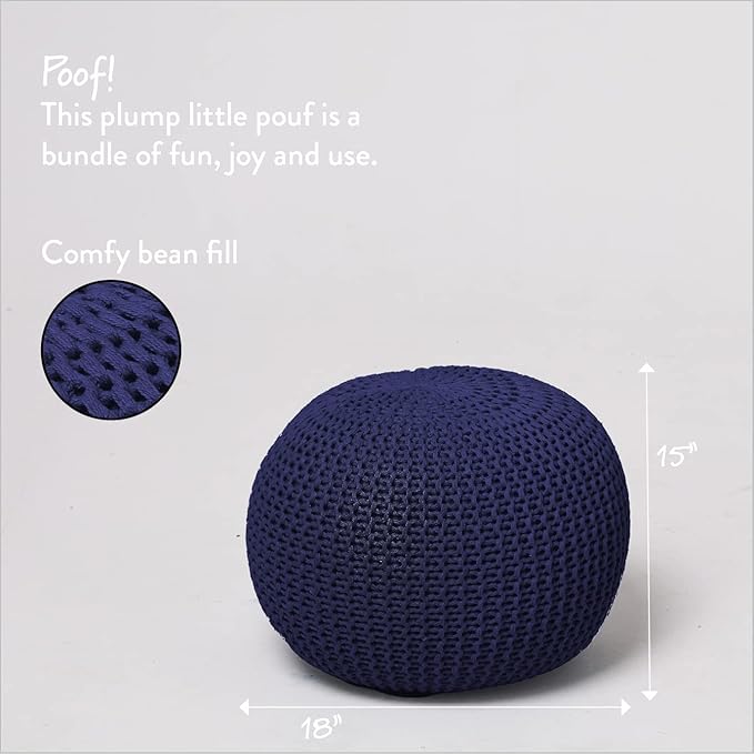 Urban Lifestyle Round Knit Pouf - Hand Woven Cotton, Navy