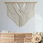 oiikain Large Handmade Boho Macrame Wall Hanging Tapestry - Chic Bohemian Woven Home Decor art for Living Room, Bedroom, and Wedding Parties (Beige, Large Sigle Triangle)