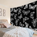HVEST Butterfly Wall Hanging - Space Tapestry for Bedroom & Living Room, 59W x 51H inches - color: Black, size: 51"L x 59"W