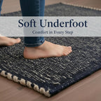 Navy 6x9 Jute Rug Braided Construction - Farmhouse Woven Carpet - Nautical Floor Covering for Bedroom Living Room, 6' x 9'