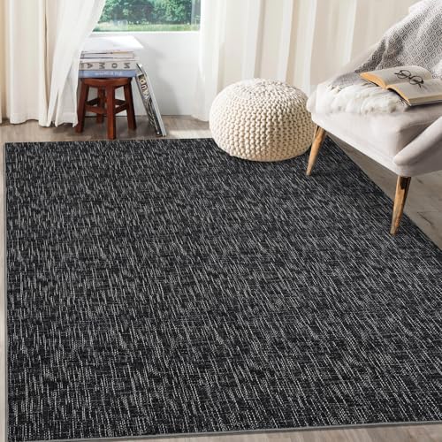 RUGSREAL Bedroom Area Rug 4x6 Modern Abstract Area Rug Stain Resistant Small Living Room Rug Contemporary Dining Room Rug Non-Slip Solid Rug Aesthetic Accent Floor Carpet for Kitchen Office, Black - color: Black, size: 4' x 6' (Rectangular)