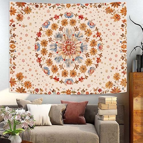 Fowocu Boho Floral Mandala Tapestry Wall Hanging Watercolor Bohemian Flower Medallion Tapestry Aesthetic Beige Orange Hippie Indian Small Tapestries for Bedroom Living Room Dorm Decor 40 x 30 Inch - color: Beige Orange, size: 40"L x 30"W