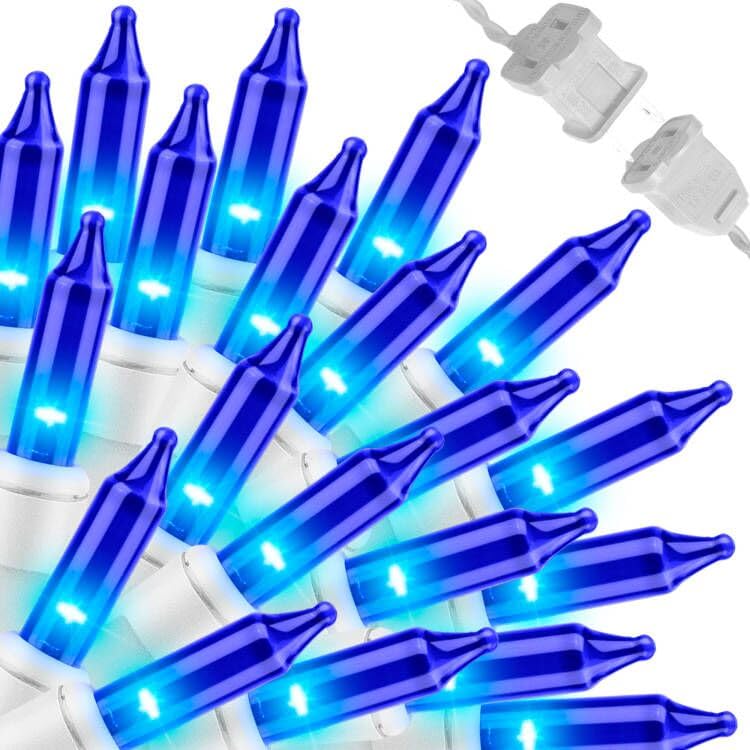 LAMPHOME Blue Christmas Lights Set 100 Count 19.6 Feet Incandescent Bulb Mini String Lights for Indoor Christmas Tree Garland Birthday Wedding Party Festival Decoration, White Wire - color: Blue-White Wire