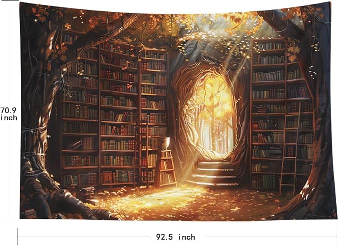 EMMTEEY Enchanting Library Vintage Tapestry 92.5X70.9 Inch - Fairytale Bookshelf Wall Decoration Fantasy Medieval Backdrop for Living Room Dorm